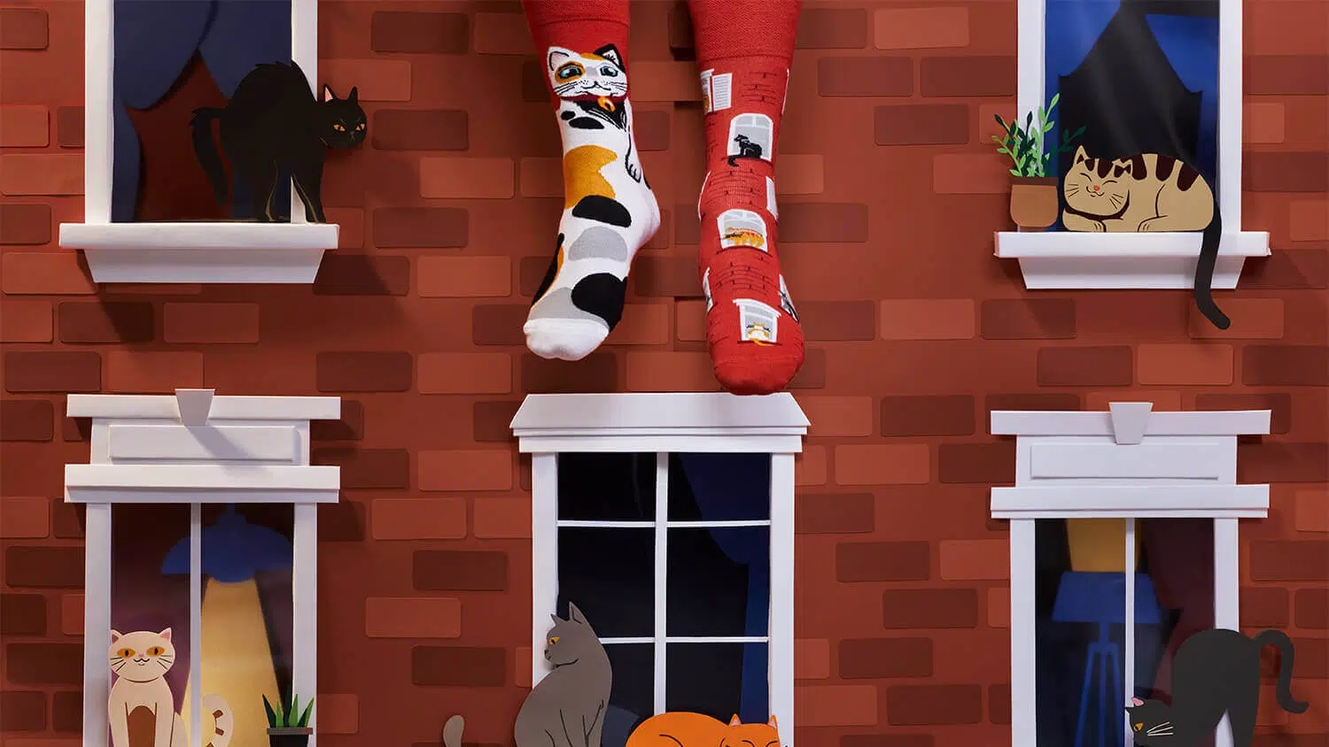 Asymetryczne skarpetki Many Mornigns - City Cat